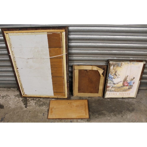 12 - THREE ANTIQUE FRAMED PRINTS TOGETHER WITH A CARVED EASTERN STYLE HARDWOOD PANEL (4)