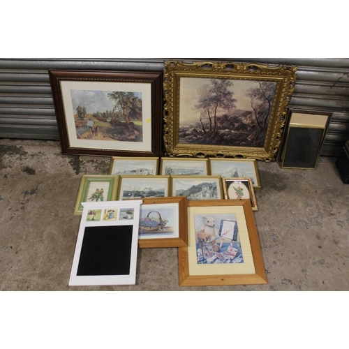 32 - A QUANTITY OF FRAMED PRINTS TO INCLUDE DECOUPAGE EXAMPLES