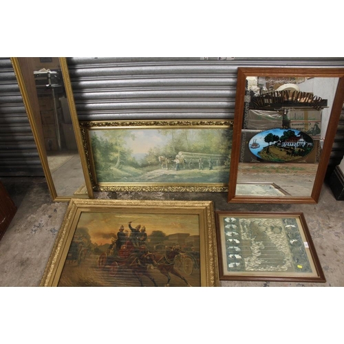 36 - A SOUTHERN COMFORT ADVERTISING MIRROR TOGETHER WITH A QUANTITY OF PRINTS