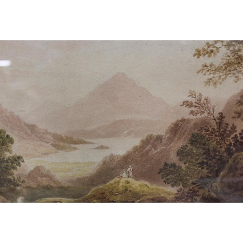 39 - FOUR FRAMED AND GLAZED WATERCOLOURS TO INCLUDE A MOUNTAINOUS SCENE SIGNED FRANCIS NICHOLSON R.W.S. T... 