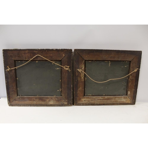 40 - A PAIR OF GILT FRAMED ANTIQUE OILS ON BOARD OF COUNTRY LANDSCAPES WITH FIGURES INDISTINCTLY SIGNED L... 