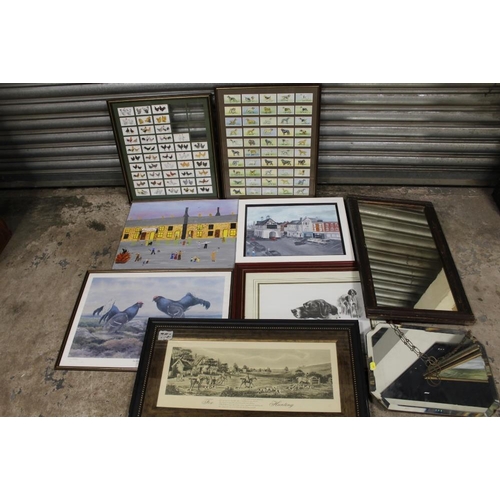 41 - A QUANTITY OF PICTURES, PRINTS AND MIRRORS TO INCLUDE MODERN OIL PAINTINGS, TOGETHER WITH FRAMED VIN... 