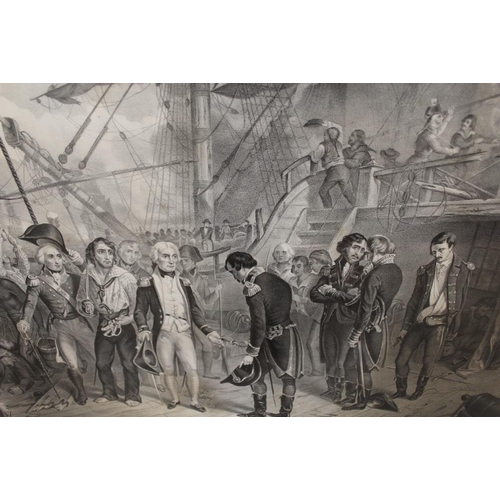 42 - A LARGE GILT FRAMED AND GLAZED ENGRAVING ENTITLED 'NELSON ON BOARD THE SAN JOSEPH'