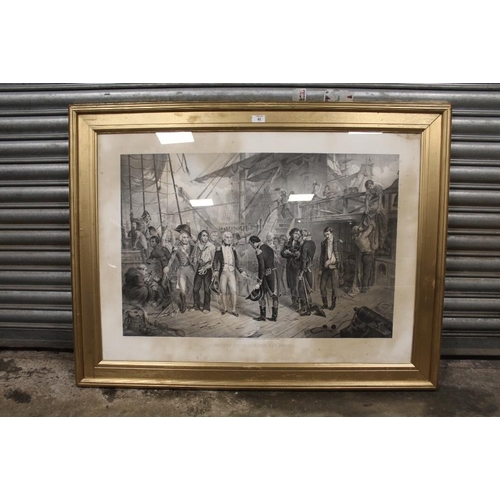 42 - A LARGE GILT FRAMED AND GLAZED ENGRAVING ENTITLED 'NELSON ON BOARD THE SAN JOSEPH'