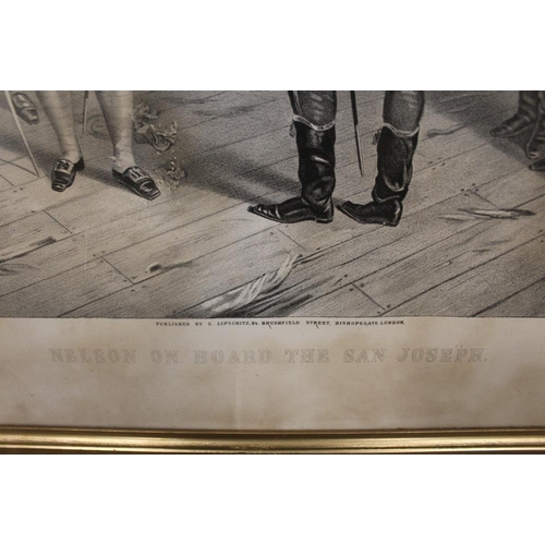 42 - A LARGE GILT FRAMED AND GLAZED ENGRAVING ENTITLED 'NELSON ON BOARD THE SAN JOSEPH'