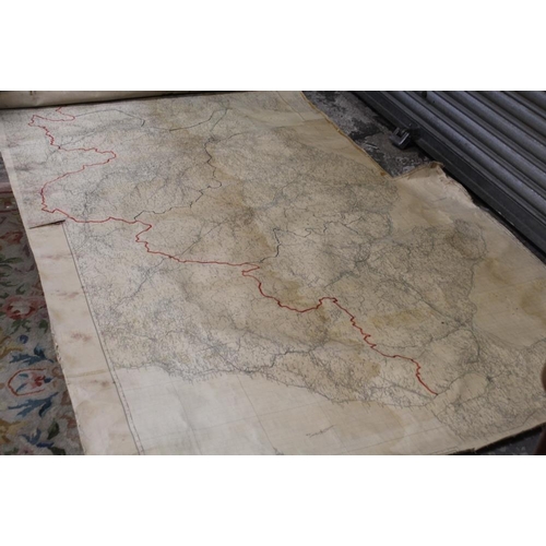 55 - A LARGE UNFRAMED VINTAGE CANVAS MAP OF THE NORTH WEST OF ENGLAND / SOUTHERN SCOTLAND A/F