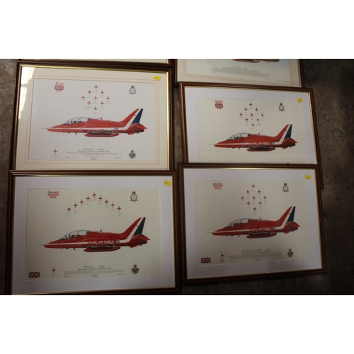 58 - A COLLECTION OF EIGHT 1990S & 2000S FRAMED AND GLAZED LIMITED EDITION RAF RED ARROWS PRINTS WITH SIG... 