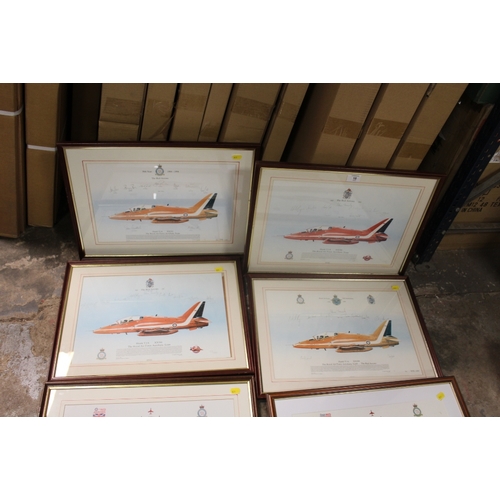 58 - A COLLECTION OF EIGHT 1990S & 2000S FRAMED AND GLAZED LIMITED EDITION RAF RED ARROWS PRINTS WITH SIG... 