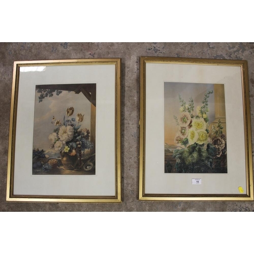 15 - A PAIR OF GILT FRAMED AND GLAZED STILL LIFE FLORAL PRINTS