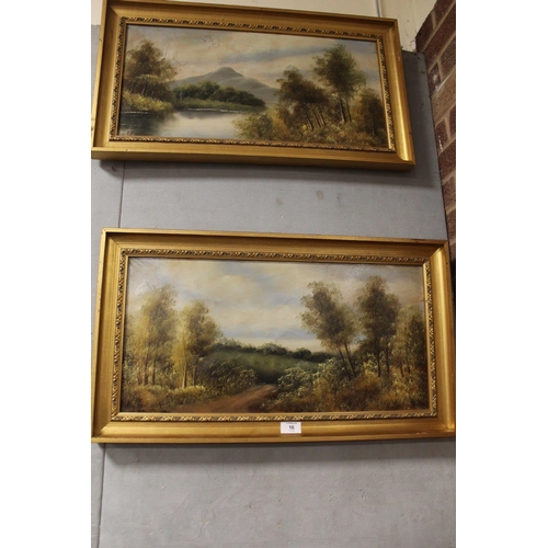 16 - A PAIR OF GILT FRAMED OIL ON CANVAS RURAL SCENES - H 29.5 CM W 60 CM