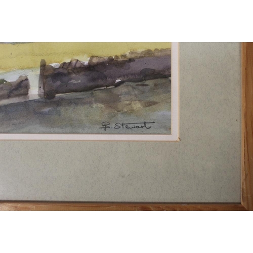 17 - A FRAMED AND GLAZED WATERCOLOUR OF A HILLSIDE VIEW BY BARBARA STEWART - H 35.5 CM W 43.5 CM