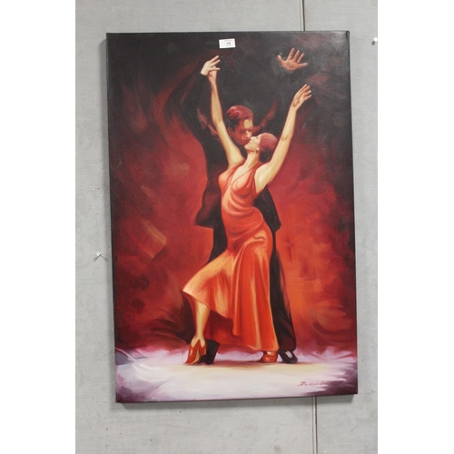 19 - A CANVAS PICTURE OF TWO DANCERS - H 92 CM W 60.5 CM