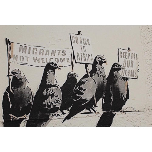 23 - A CANVAS PRINT OF A BANKSY PICTURE - H 51 CM W 77 CM