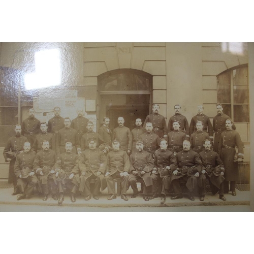 3 - TWO ANTIQUE FRAMED AND GLAZED PHOTOGRAPHS OF POLICE MEN OUTSIDE THE STATION - A/F TOGETHER WITH A PH... 