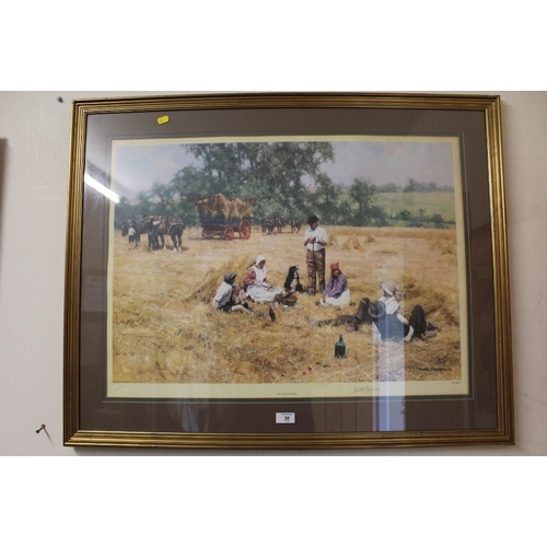 30 - A LARGE FRAMED AND GLAZED SIGNED LIMITED EDITION DAVID SHEPHERD PRINT ENTITLED 'THE LUNCH BREAK' - H... 