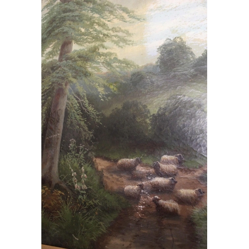 33 - A PAIR OF OIL ON CANVAS FEATURING SHEEP IN A RURAL SETTING SIGNED CEDRIC GRAY LOWER RIGHT  - H 77 CM... 