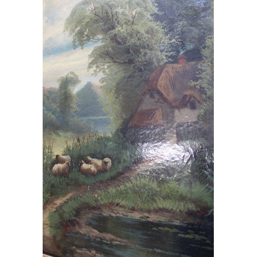 33 - A PAIR OF OIL ON CANVAS FEATURING SHEEP IN A RURAL SETTING SIGNED CEDRIC GRAY LOWER RIGHT  - H 77 CM... 