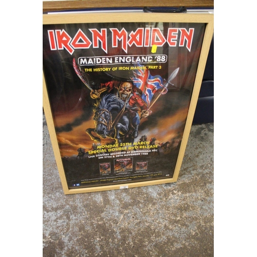 35 - A FRAMED AND GLAZED IRON MAIDEN ADVERTISING POSTER FOR 'MAIDEN ENGLAND '88' DVD RELEASE - H 68 CM W ... 