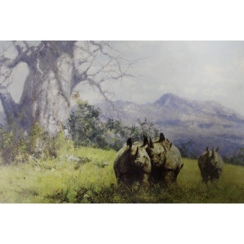 44 - SOLOMON & WHITEHEAD SIGNED LIMITED EDITION DAVID SHEPHERD RHINO PRINT ENTITLED RHINO REVERIE TOGETHE... 