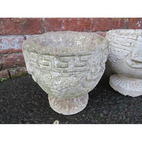 506 - TWO SMALL CONCRETE GARDEN PLANTERS H 23 CM