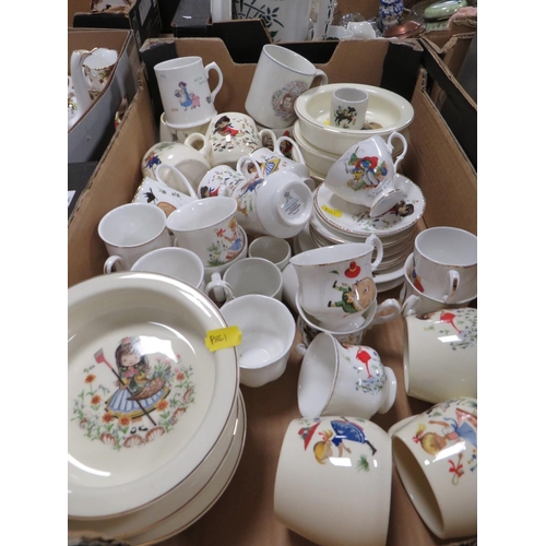 53 - A BOX OF ASSORTED NURSERY WARE CERAMICS COMPRISING TEAWARE, DISHES ETC