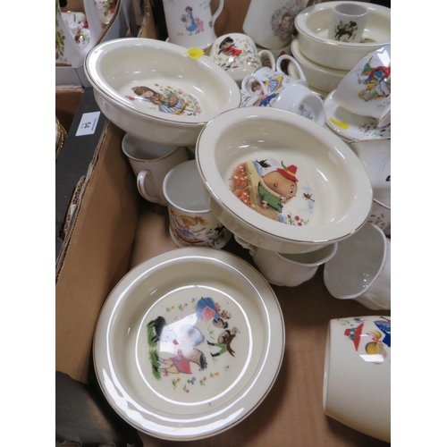 53 - A BOX OF ASSORTED NURSERY WARE CERAMICS COMPRISING TEAWARE, DISHES ETC