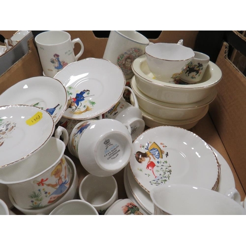 53 - A BOX OF ASSORTED NURSERY WARE CERAMICS COMPRISING TEAWARE, DISHES ETC