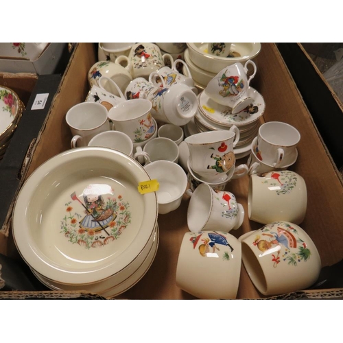 53 - A BOX OF ASSORTED NURSERY WARE CERAMICS COMPRISING TEAWARE, DISHES ETC