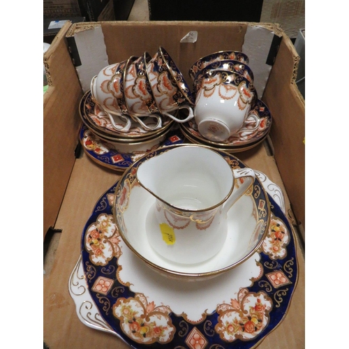 55 - A TRAY OF ROYAL ALBERT IMARI PATTERN CROWN PATTERN TEAWARE ETC