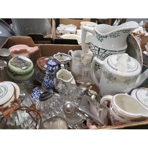 58 - THREE TRAYS OF ASSORTED CERAMICS AND COLLECTABLES ETC TO INC LAND ROVER THEMED ITEMS & A QUANTITY OF... 