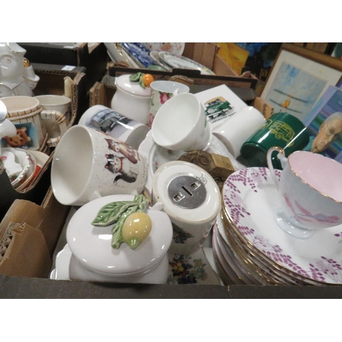 58 - THREE TRAYS OF ASSORTED CERAMICS AND COLLECTABLES ETC TO INC LAND ROVER THEMED ITEMS & A QUANTITY OF... 