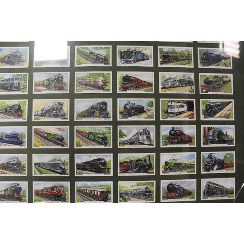 8 - TWO FRAMED AND GLAZED CIGARETTE CARD DISPLAYS - GOLFING AND RAILWAY - A/F