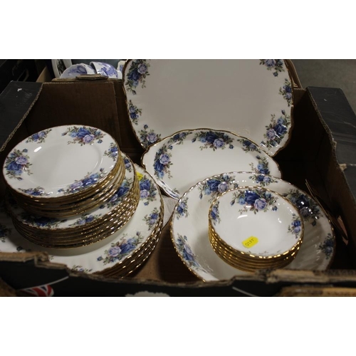 114 - TWO TRAYS OF ROYAL ALBERT MOONLIGHT ROSE PATTERN TEA AND DINNERWARE COMPRISING APPROXIMATELY AN SIX ... 