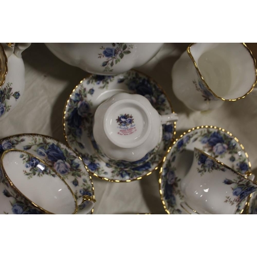 114 - TWO TRAYS OF ROYAL ALBERT MOONLIGHT ROSE PATTERN TEA AND DINNERWARE COMPRISING APPROXIMATELY AN SIX ... 