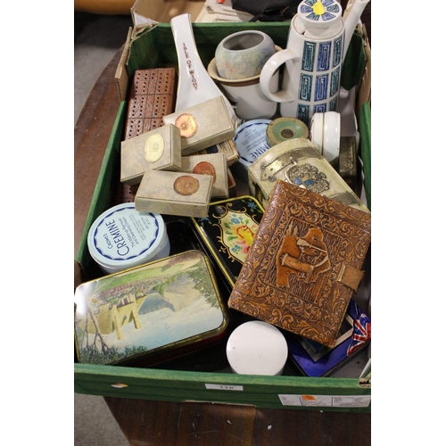 118 - A TRAY OF ASSORTED CERAMICS AND COLLECTABLES TO A COLLECTION OF VINTAGE PLAYING CARDS, VARIOUS STONE... 