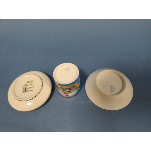 181 - A SMALL CONTINENTAL DRESDEN STYLE CABINET CUP AND SAUCER TOGETHER WITH A LIMOGES DISH