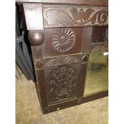 606 - A LATE 17TH /EARLY 18TH CENTURY AND LATER CARVED OAK FIRE SURROUND WITH MIRROR ABOVE OVERALL H-206 C... 