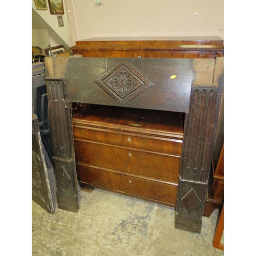 606 - A LATE 17TH /EARLY 18TH CENTURY AND LATER CARVED OAK FIRE SURROUND WITH MIRROR ABOVE OVERALL H-206 C... 