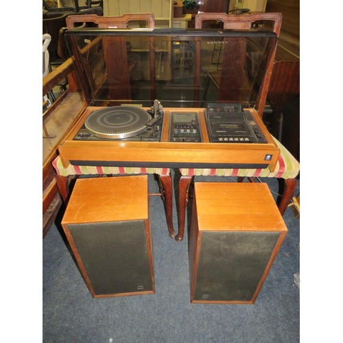 614 - A RETRO DYNATRON STEREO DECK WITH GARRARD 35SB TURNTABLE AND SPEAKERS