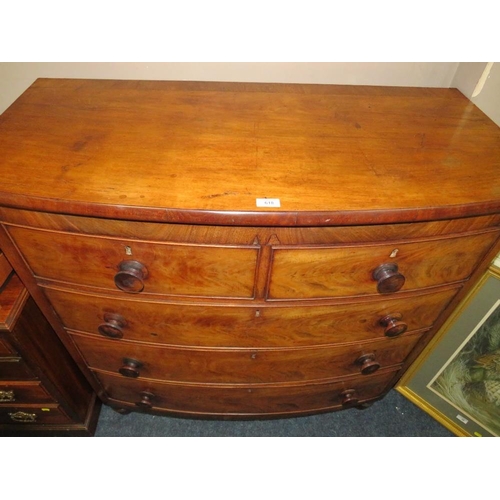 618 - A 19TH CENTURY MAHOGANY BOW-FRONTED FIVE DRAWER CHEST W-114 CM