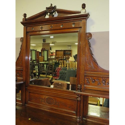 619 - A LARGE EDWARDIAN CARVED OAK MIRRORBACKED SIDEBOARD W-182 CM