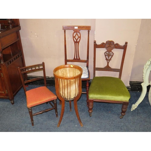 622 - THREE ASSORTED ANTIQUE BEDROOM CHAIRS AND A PLANTER (4)