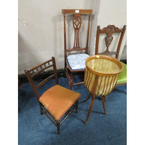 622 - THREE ASSORTED ANTIQUE BEDROOM CHAIRS AND A PLANTER (4)