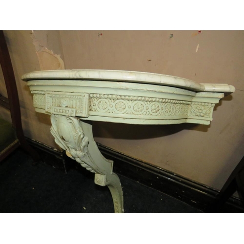 623 - A VINTAGE PAINTED CARVED CONSOLE TABLE WITH MARBLE TOP W-67 CM