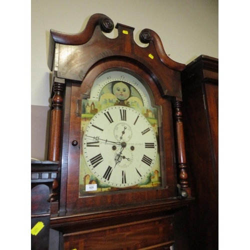 626 - A 19TH CENTURY OAK AND MAHOGANY EIGHT DAY LONGCASE CLOCK WITH MOON ROLL MECHANISM - MAKER W.HINKLEY ... 