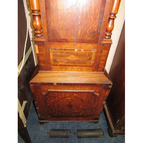 626 - A 19TH CENTURY OAK AND MAHOGANY EIGHT DAY LONGCASE CLOCK WITH MOON ROLL MECHANISM - MAKER W.HINKLEY ... 