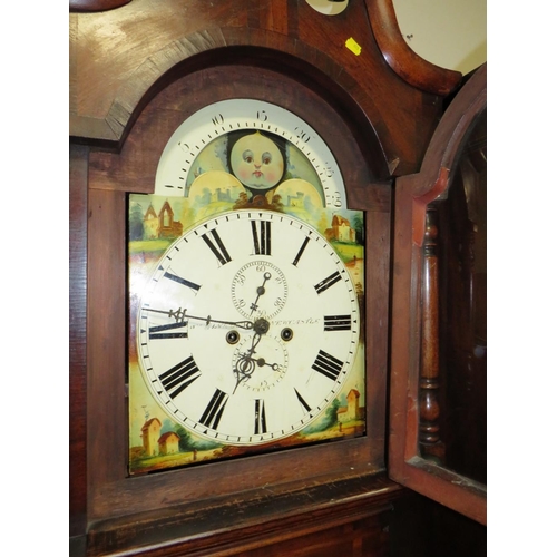 626 - A 19TH CENTURY OAK AND MAHOGANY EIGHT DAY LONGCASE CLOCK WITH MOON ROLL MECHANISM - MAKER W.HINKLEY ... 