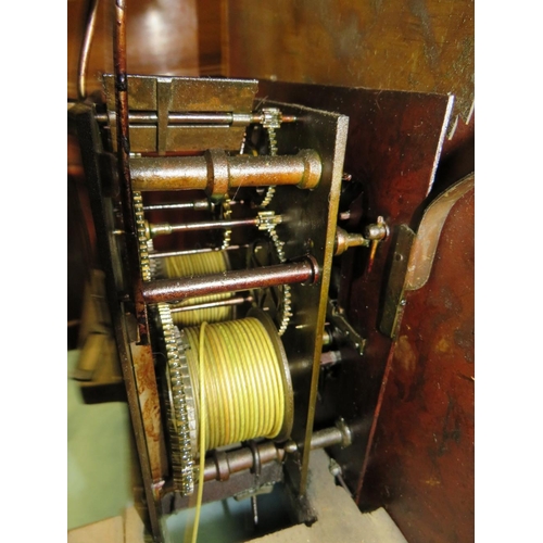 626 - A 19TH CENTURY OAK AND MAHOGANY EIGHT DAY LONGCASE CLOCK WITH MOON ROLL MECHANISM - MAKER W.HINKLEY ... 