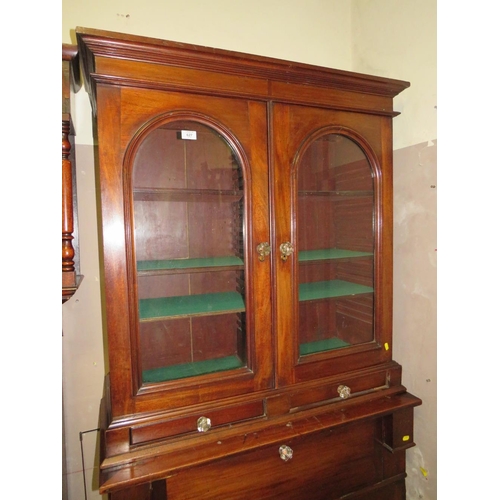 627 - A 19TH CENTURY GLAZED BOOKCASE WITH SECRETAIRE TYPE DRAWER W-100 CM