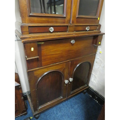 627 - A 19TH CENTURY GLAZED BOOKCASE WITH SECRETAIRE TYPE DRAWER W-100 CM